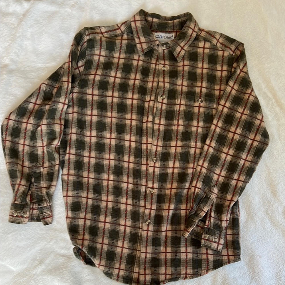 Calvin Klein Women’s Casual Plaid Shirt - Green and Red